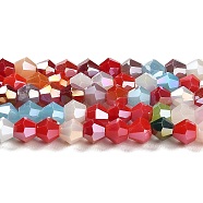 Opaque Solid Color Electroplate Glass Beads Strands, AB Color Plated, Faceted, Bicone, Colorful, 4x4mm, Hole: 0.8mm, about 87~98pcs/strand, 12.76~14.61 inch(32.4~37.1cm)(GLAA-F029-P4mm-A16)