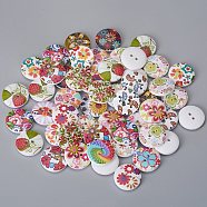 2-Hole Printed Wooden Buttons, for Sewing Crafting, Flat Round, Dyed, Mixed Color, 20x4mm, Hole: 2mm, about 50pcs/bag(WOOD-TAC0003-52)