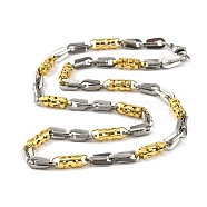 201 Stainless Steel Hollow Column Links Chain Necklace, with 304 Stainless Steel Clasps, Golden & Stainless Steel Color, 23.78 inch(60.4cm), link: 20x5.5x5.5mm and 20x7x7mm(NJEW-F22-39J-GP)