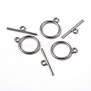 PandaHall Elite Tibetan Style Toggle Clasps, Flat Round, Cadmium Free & Nickel Free & Lead Free, Platinum, Flat Round: 15x2mm, Hole: 2mm, Bar: 21mm, Hole: 2mm(TIBE-PH0001-01P-NR-WH)