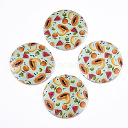 Fruit Seris Printed Wood Pendants, Flat Round with Papaya Pattern, Pale Turquoise, 30x5mm, Hole: 1.6mm(WOOD-S045-103B-05)