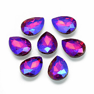 Pointed Back Glass Rhinestone Cabochons, Back Plated, Faceted, AB Color Plated, teardrop, Red, 25x18x6mm(RGLA-T017-18x25mm-03)