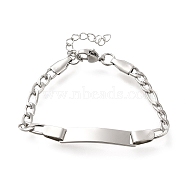 304 Stainless Steel Kids Bracelets, Blank Rectangle Link Bracelets, Platinum, 5-1/4 inch(13.3cm)(BJEW-M233-07P)