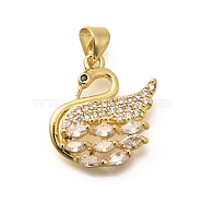 Rack Plating Brass Micro Pave Cubic Zirconia Pendants, Long-Lasting Plated, Lead Free & Cadmium Free, Swan Charms, Real 18K Gold Plated, 18.5x17x4mm, Hole: 5x3mm(KK-L226-018G)