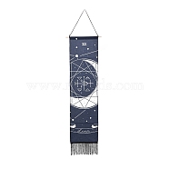 Rectangle Linen Tapestry, Wall Decoration, with Wood Bar, PP Cord, Iron Finding, Moon Pattern, 1600mm(HJEW-E001-01H)