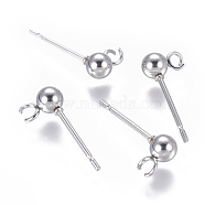 304 Stainless Steel Ear Stud Components, with Loop, Ball, Stainless Steel Color, 15x4mm, Hole: 1.5~2mm, Pin: 0.8mm(STAS-F227-18B-P)