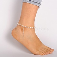 Trendy Glass Pearl Anklets, with Zinc Alloy Lobster Claw Clasps and Iron End Chains, Beige, 230mm(AJEW-AN00035-01)