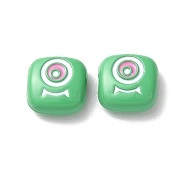 Spray Painted Alloy Enamel Beads, Square with Eye, Medium Sea Green, 10x10x4mm, Hole: 1.8mm(PALLOY-M215-15C)
