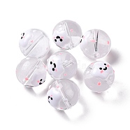 Transparent Glass Beads, with Enamel, Round, White, Cloud Pattern, 14~15x13~13.5mm, Hole: 1.5~1.6mm(LAMP-B021-03B-11)