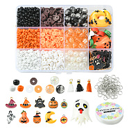DIY Halloween Bracelet Making Kit, Including Seed Beads, Bat & Cap Polymer Clay Charms & Disc Beads, Ghost & Pumpkin Resin Cabochons, Polycotton Tassel & Alloy Enamel Pendants, Mixed Color, 1058Pcs/box(DIY-YW0006-87)