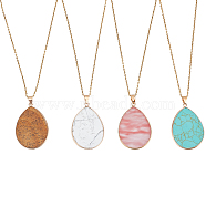 4Pcs 4 Style Natural & Synthetic Mixed Gemstone Teardrop Pendant Necklaces Set, with Golden Brass Cable Chains, 17.72 inch(45cm), 1Pc/style(NJEW-AB00030)