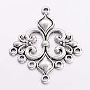 Tibetan Style Alloy Chandelier Component Links, Lead Free and Cadmium Free and Nickel Free, Rhombus, Antique Silver, 35x29x2mm, Hole: 1.5mm(EA9734Y-NF)