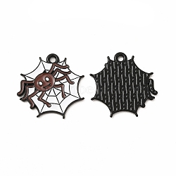 Rack Plating Halloween Alloy Enamel Pendants, Cadmium Free & Nickel Free & Lead Free, Spider Web with Spider, Electrophoresis Black, Saddle Brown, 20.5x20.5x1.5mm, Hole: 1.6mm(FIND-G054-16EB-02)