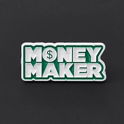 Dollar Money Enamel Pin, Word Money Maker Alloy Brooch for Backpack Clothes, Word, 14x30x1.5mm, Pin: 1.2mm(JEWB-A005-10-02)