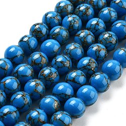 Synthetic Gold Line Turquoise Beads Strands, Dyed, Round, Dodger Blue, 8mm, Hole: 1mm, about 50pcs/strand, 15.75''(40cm)(G-H026-01C-02)