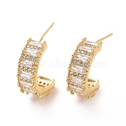 Clear Cubic Zirconia Arc Stud Earrings, Brass Jewelry for Women, Real 18K Gold Plated, 18x6.5x12mm, Pin: 0.6mm(EJEW-F298-07G)