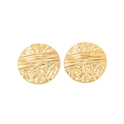 Ion Plating(IP) 304 Stainless Steel Stud Earrings for Women, Textured Flat Round, Real 18K Gold Plated, 28.5mm(EJEW-P279-42G)