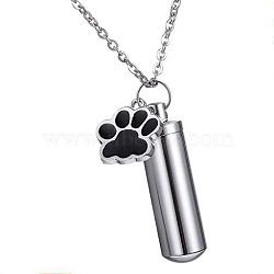 Column and Paw Urn Ashes Pendant Necklace, 201 Stainless Steel Pet Memorial Jewelry for Men Women, Stainless Steel Color, Pendant: 15.3x14.8mm(BOTT-PW0001-077P)