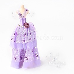 Princess Jewelry Stand, Mesh Dress Resin Human Model Bracket, Metal Earrings Rack Double-Deck Receptacle, Lilac, 8.3x6x31cm(ODIS-A010-26)