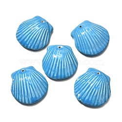 Handmade Porcelain Pendants, Shell Shape Charms, Light Sky Blue, 36~38x35~37x9~10mm, Hole: 1.6mm(PORC-O003-01B-03)