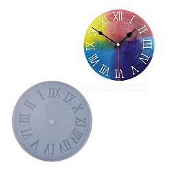 Flat Round with Roman Numerals Clock Wall Decoration Food Grade Silicone Molds, for UV Resin, Epoxy Resin Craft Making, Ghost White, 155x8mm(SIMO-PW0001-425B-01)