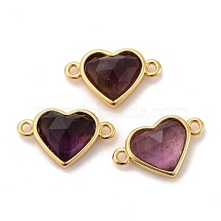 Natural Amethyst Links Connectors, with Real 18K Gold Plated Brass Findings, Long-Lasting Plated, Lead Free & Cadmium Free, Faceted, Heart, 10.5x17x5mm, Hole: 1.4mm(G-E538-01G-07)
