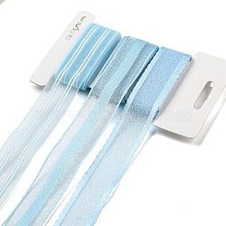 Polyester & Polycotton Ribbons Sets, for Bowknot Making, Gift Wrapping, Light Blue, 1 inch(25mm), 3 styles, about 3 Yards/Style, 9 Yards/Set(SRIB-G010-01B-02)