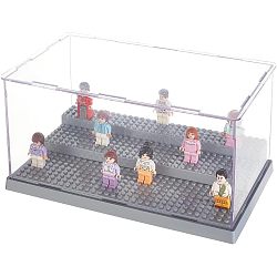 3-Tier Acrylic Minifigure Display Cases, Dustproof Building Block Display Box, fot Action Figure Toys Storage, Gray, inish Product: 25.5x15.5x13.7cm, about 8pcs/set(ODIS-WH0027-049)