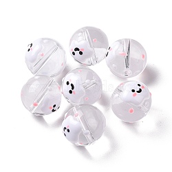 Transparent Glass Beads, with Enamel, Round, White, Cloud Pattern, 14~15x13~13.5mm, Hole: 1.5~1.6mm(LAMP-B021-03B-11)