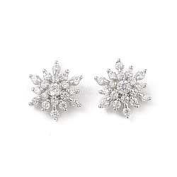 Rhodium Plated 925 Silver Pave Clear Cubic Zirconia Snowflake Charms, with 925 Stamp, Real Platinum Plated, 11.5x10x5mm, Hole: 1.5mm(STER-O006-04P)