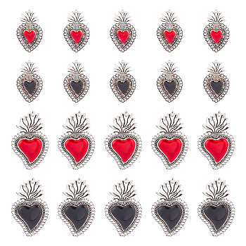 20Pcs 4 Styles Alloy Enamel Pendants, Antique Silver, Sacred Heart Charm, Antique Silver, 39.5~48x23.5~29x2~4mm, Hole: 1.5mm, 5pcs/style