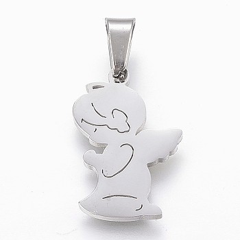 Tarnish Resistant 304 Stainless Steel Pendants, Praying Angel, Stainless Steel Color, 20x13.5x2.1mm, Hole: 4x7mm