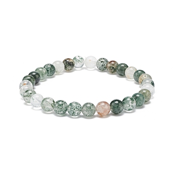 Natural Lodolite Quartz/Garden Quartz Round Beaded Stretch Bracelet, Gemstone Jewelry for Women, Beads: 6mm, Inner Diameter: 2-1/8 inch(5.4cm)