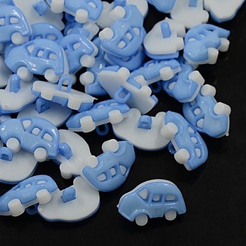 Acrylic Shank Buttons, 1-Hole, Dyed, Car, Cornflower Blue, 17x11x4mm, Hole: 3x2mm