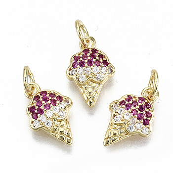 Brass Micro Pave Colorful Cubic Zirconia Charms, with Jump Rings, Nickel Free, Ice Cream, Real 16K Gold Plated, 13x8.5x2.5mm, Jump Ring: 5x0.8mm, 3.4mm inner diameter