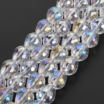 Electroplate Transparent Glass Beads Strands, AB Color Plated and Faceted, Teardrop, Clear AB, 10x9.5mm, Hole: 1.5mm, about 60pcs/strand, 23.62 inch(60cm)