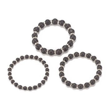 3Pcs 3 Size Natural Lava Rock Stretch Bracelets Set with Crystal Rhinestone Beads, Essential Oil Gemstone Jewelry for Women, Inner Diameter: 2-1/8~2-1/4 inch(5.5~5.6cm), 1Pc/size