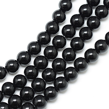 Synthetic Black Stone Bead Strands, Round, 4~5mm, Hole: 1mm, about 95pcs/strand, 15.7 inch