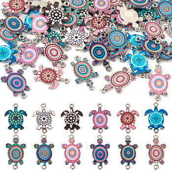 Pandahall 48Pcs 12 Styles Alloy Enamel Connector Charms, Turtle Links, Mixed Color, 24~27x15~18mm, 4pcs/style