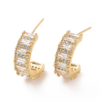 Clear Cubic Zirconia Arc Stud Earrings, Brass Jewelry for Women, Real 18K Gold Plated, 18x6.5x12mm, Pin: 0.6mm