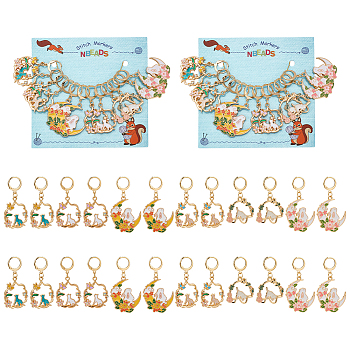 12Pcs 6 Style Cat & Rabbit Alloy Enamel Pendant Locking Stitch Markers, 304 Stainless Steel Stitch Markers, Mixed Color, 4~4.9cm