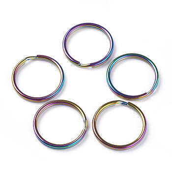 Ion Plating(IP) 304 Stainless Steel Split Key Rings, Keychain Clasp Findings, Rainbow Color, 30x3~3.5mm