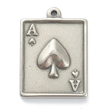 304 Stainless Steel Pendants, The Ace of Spades, Stainless Steel Color, 22x16x3mm, Hole: 1.4mm