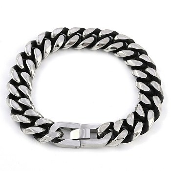 304 Stainless Steel Cuban Link Chain Bracelets for Men, Antique Silver, 8-3/4 inch(22.3cm)