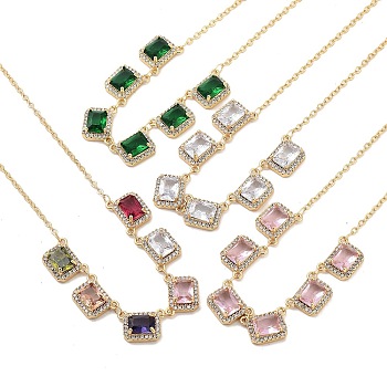 Rack Plating Brass Micro Pave Cubic Zirconia Necklaces, with Flat Round Glass, Cadmium Free & Lead Free, Mixed Color, 15.55~15.75 inch(395~400mm)