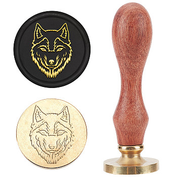 Wax Seal Stamp Set, Sealing Wax Stamp Solid Brass Head,  Wood Handle Retro Brass Stamp Kit Removable, for Envelopes Invitations, Gift Card, Wolf Pattern, 83x22mm