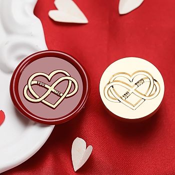 Golden Tone Round Wax Seal Brass Stamp Heads, for Wax Seal Stamp, Valentine's Day Series, Heart, 25x14.5mm, Hole: 7mm