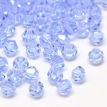Imitation 5301 Bicone Beads, Transparent Glass Faceted Beads, Light Blue, 4x3mm, Hole: 1mm, about 720pcs/bag