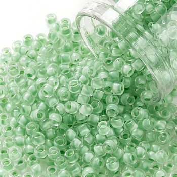 TOHO Round Seed Beads, Japanese Seed Beads, (975) Inside Color Crystal/Neon Sea Foam Lined, 8/0, 3mm, Hole: 1mm, about 220pcs/10g