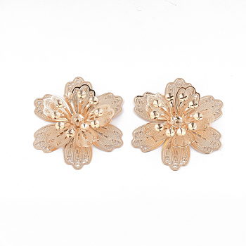 Brass Cabochon Rhinestone Settings, Flower, Light Gold, Fit for 2mm Rhinestone, 36x32x7mm